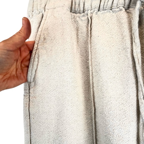 ASOS Design Wide Straight Leg Pants Pintuck Cotton Linen Blend Neutral Unisex M - Picture 4 of 7
